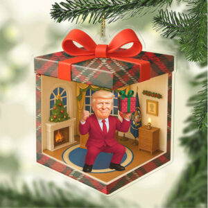 Custom Trump Isometric Gift Box 2D Acrylic Ornament White House MAGA Patriotic Christmas Ornament MAGA Funny Gift