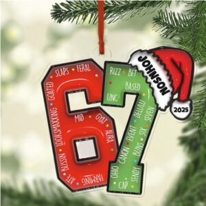 Customize Name and Year 67 Acrylic Ornament Personalized Six Seven Slang Christmas Decoration Funny Gift for Christmas