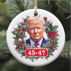 Donald Trump 45 47 Christmas Ornament, Trump 2024 Gifts, American Pride Ceramic Ornament
