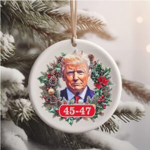 Donald Trump 45 47 Christmas Ornament, Trump 2024 Gifts, American Pride Ceramic Ornament