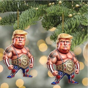 Donald Trump Wrestler Acrylic Ornament Patriotic Cartoon Funny Trump Christmas Ornament Donald Trump Wrestler Acrylic Ornament Patriotic Cartoon Funny Trump Christmas Ornament