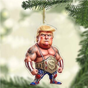 Donald Trump Wrestler Acrylic Ornament Patriotic Cartoon Funny Trump Christmas Ornament