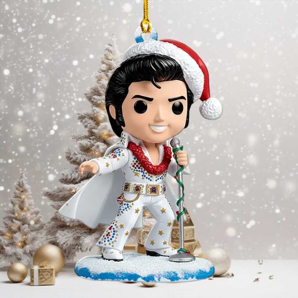 Elvis Presley In White Suit with Red Cape Christmas Ornament