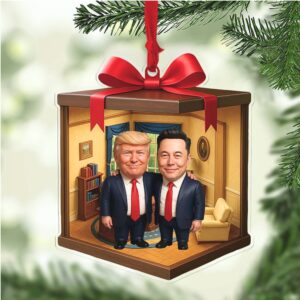 Funny Trump and Elon Musk Oval Office 2D Acrylic Ornament MAGA Isometric Decoration Political Humor Gift