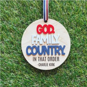God Family Country Charlie Kirk Wood Ornament, Christmas Charlie Kirk 2025 Ornament, Charlie Kirk 2 Layered Wooden Ornament