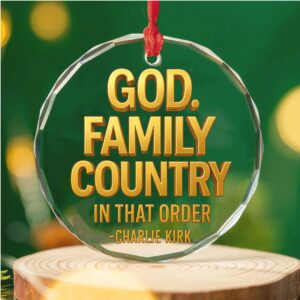 God Family Country Glass Ornament Charlie Kirk Christmas Ornament Justice For Charlie Kirk Ornament