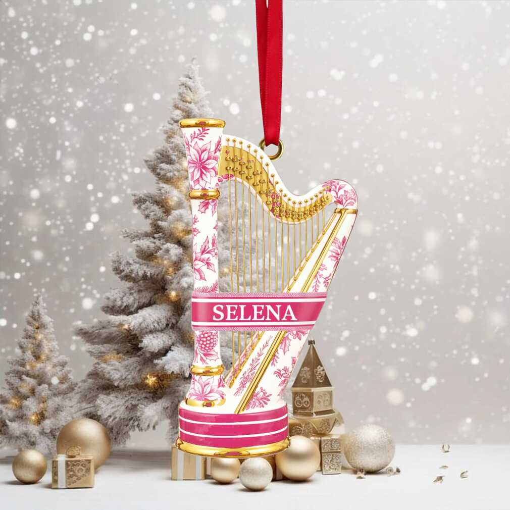 Harp Toile de Jouy Ornament Personalized Gift For Music Lovers Harp Toile de Jouy Ornament Personalized Gift For Music Lovers