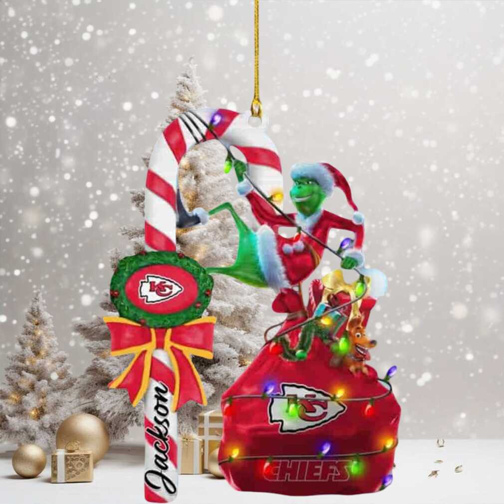 Kansas City Chiefs NFL x Grinch Christmas Tree Candy Cane Decorations Custom Name Ornament Kansas City Chiefs NFL x Grinch Christmas Tree Candy Cane Decorations Custom Name Ornament