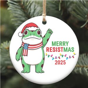 Merry Resistmas Ceramic Ornament Funny Frog Anti Trump Ceramic Ornament Liberal