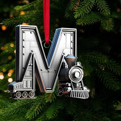 Monogram M Locomotive Christmas Ornament - Detail View
