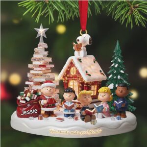 Peanuts Gang Good Books Make Good Friends Personalized Christmas Ornament