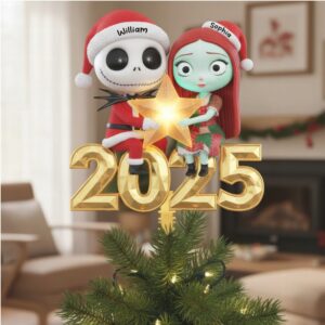 Personalized 2025 Jack & Sally Christmas Tree Topper