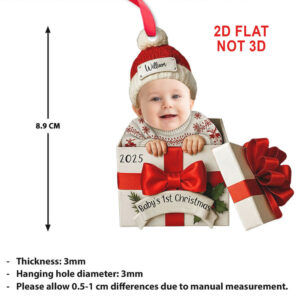 Personalized Baby’s First Christmas Gift Box 2D Flat Acrylic Ornament Custom Name Baby Photo Ornament
