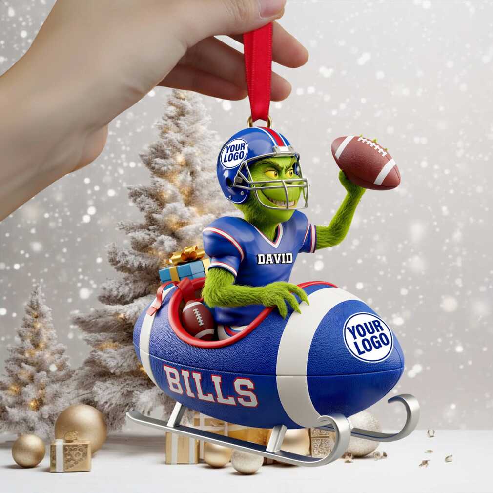 Personalized Buffalo Bills Grinch Football Sleigh Christmas Ornament Personalized Buffalo Bills Grinch Football Sleigh Christmas Ornament