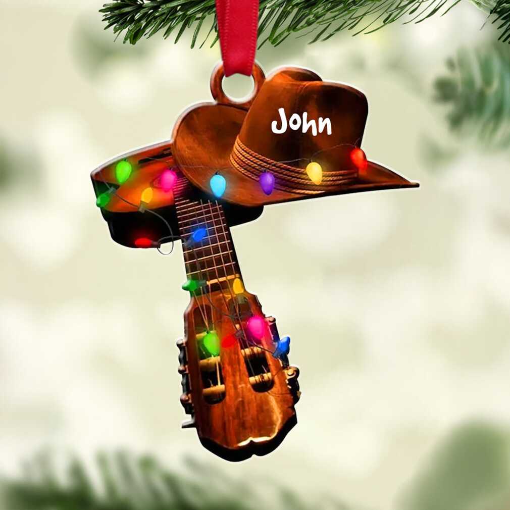 Personalized Cowboy Hat and Guitar Christmas Ornament Personalized Cowboy Hat and Guitar Christmas Ornament