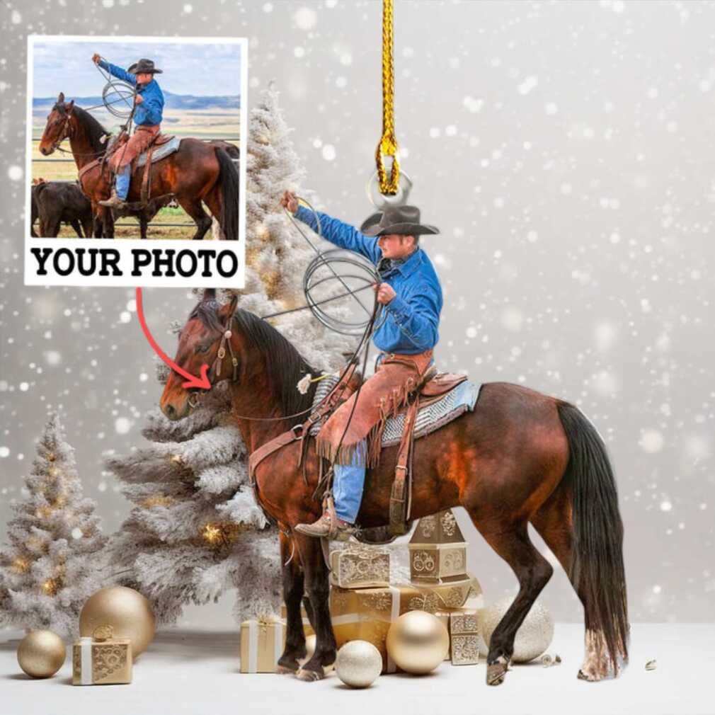 Personalized Cowboy Photo Ornament, Custom Horse Riding Keepsake Personalized Cowboy Photo Ornament, Custom Horse Riding Keepsake