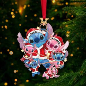 Personalized Disney Stitch and Angel Family Christmas Ornament