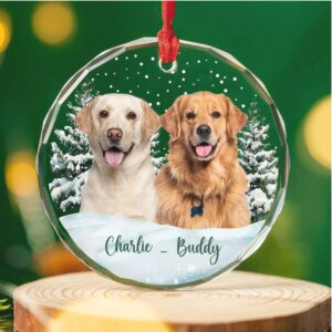 Personalized Dog Photo Glass Ornament Custom Dog Cat Pet Photo Christmas Ornament
