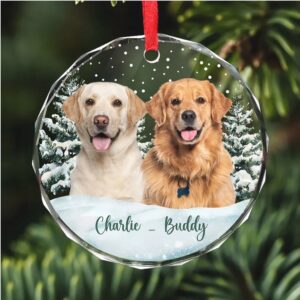 Personalized Dog Photo Glass Ornament Custom Dog Cat Pet Photo Christmas Ornament