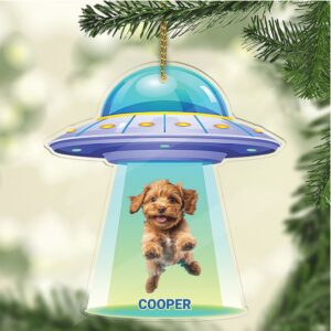 Personalized Dog Photo UFO Acrylic Ornament Custom Dog Cat Christmas Ornament