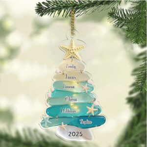 Personalized Family Sea Glass Effect 2D FLAT Acrylic Ornament Custom Name Ocean Style Family Christmas Ornament