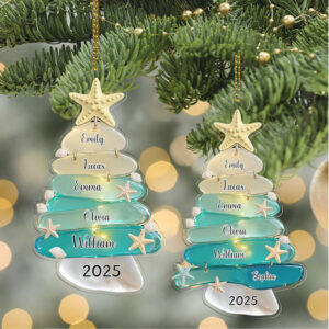 Personalized Family Sea Glass Effect 2D FLAT Acrylic Ornament Custom Name Ocean Style Family Christmas Ornament