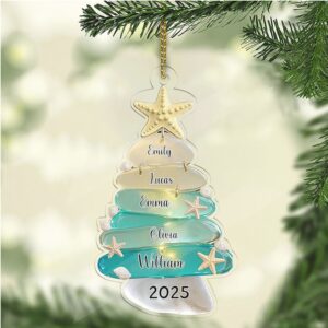 Personalized Family Sea Glass Effect 2D FLAT Acrylic Ornament Custom Name Ocean Style Family Christmas Ornament