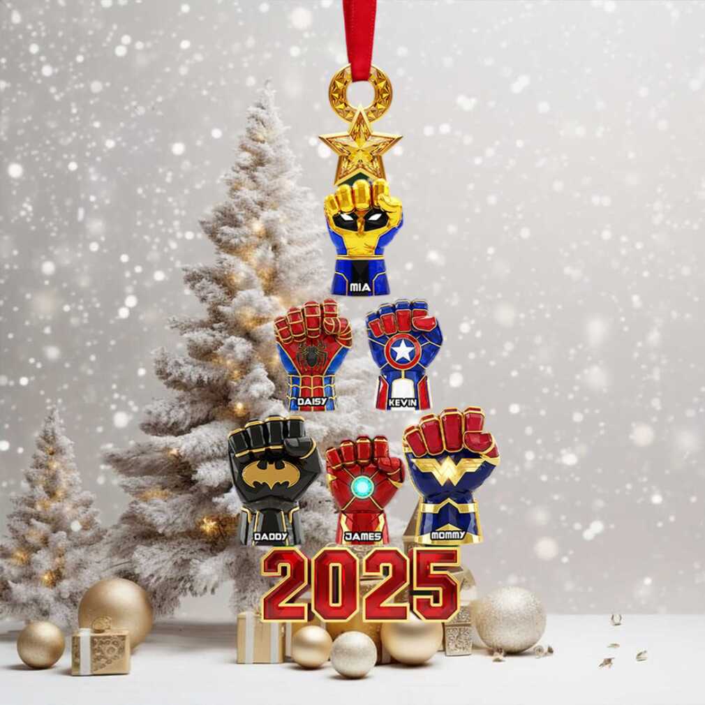 Personalized Family Superhero Fist Christmas Ornament Personalized Family Superhero Fist Christmas Ornament