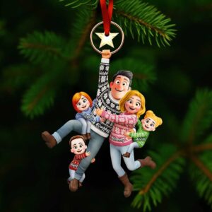 Personalized Flying Family of 5 Christmas Ornament