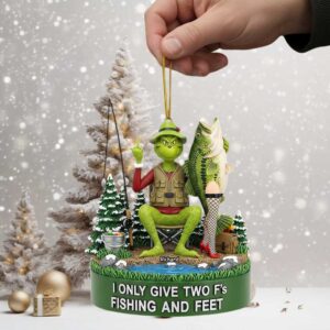 Personalized Funny Grinch Fishing & Feet Christmas Ornament