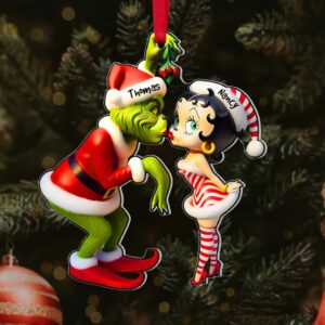 Personalized Grinch & Betty Boop Kissing Under the Mistletoe Ornament