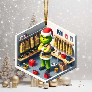Personalized Grinch Firefighter Christmas Ornament, Custom Fireman Gift