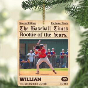 Personalized Rookie of the Year Baseball Wood Ornament Custom Baseball Photo Ornament