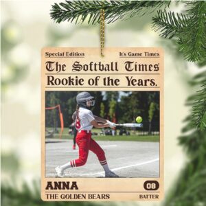Personalized Rookie of the Year Softball Wood Ornament Custom Softball Photo Ornament