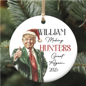 Personalized Trump Hunting Ornament Funny Hobbies Christmas Ceramic Ornament Deer MAGA Patriotic Ornament Gift