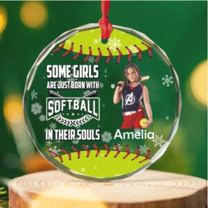 Some Girls Are Just Born With Softball Ornament Personalized Custom Softball Photo Glass Ornament