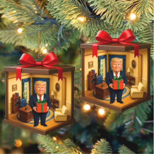 Trump 2D Acrylic Ornament MAGA Isometric Holiday Decor Patriotic Funny Gift Box Style Christmas Ornament