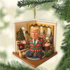 Trump in Oval Office Christmas Suit 2D Acrylic Ornament, MAGA Ornament, Perfect for Car & Christmas Tree Decor