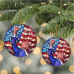 Trump with Raised Fist Stained Glass Acrylic Ornament, Trump Ornament Gift, Trump 45 47 President Ornament, Trump Won Ornament