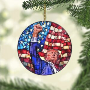Trump with Raised Fist Stained Glass Acrylic Ornament, Trump Ornament Gift, Trump 45 47 President Ornament, Trump Won Ornament