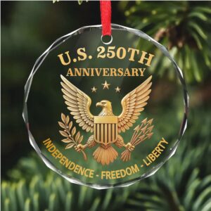 USA 250 Years Anniversary Glass Ornament Patriotic 4th of July Happy 250th Birthday America Christmas Ornament