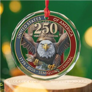 USA 250th Anniversary Glass Ornament United States Semiquincentennial 1776–2026 Patriotic Gift for Veterans