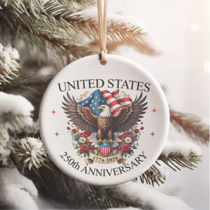 United States 250 Years Anniversary Ceramic Ornament Patriotic 1776–2026 4th of July Christmas Decor
