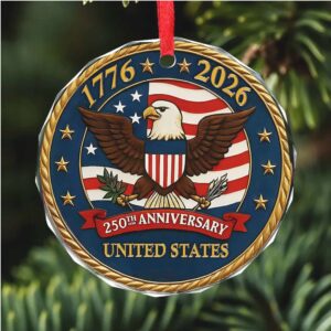 United States 250 Years Anniversary Glass Ornament America 250 Anniversary Happy 250th Birthday USA Patriotic 4th of July Glass Ornament for Christmas Decor