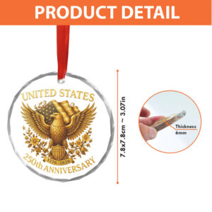 United States 250 Years Anniversary Glass Ornament Patriotic 4th of July 1776–2026 Christmas Ornament