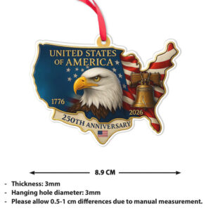 United States of America 250 Years Acrylic Ornament, 250th Anniversary 1776–2026 Christmas Ornament