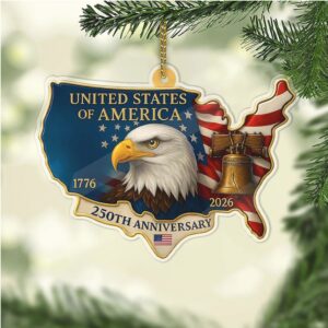 United States of America 250 Years Acrylic Ornament, 250th Anniversary 1776–2026 Christmas Ornament