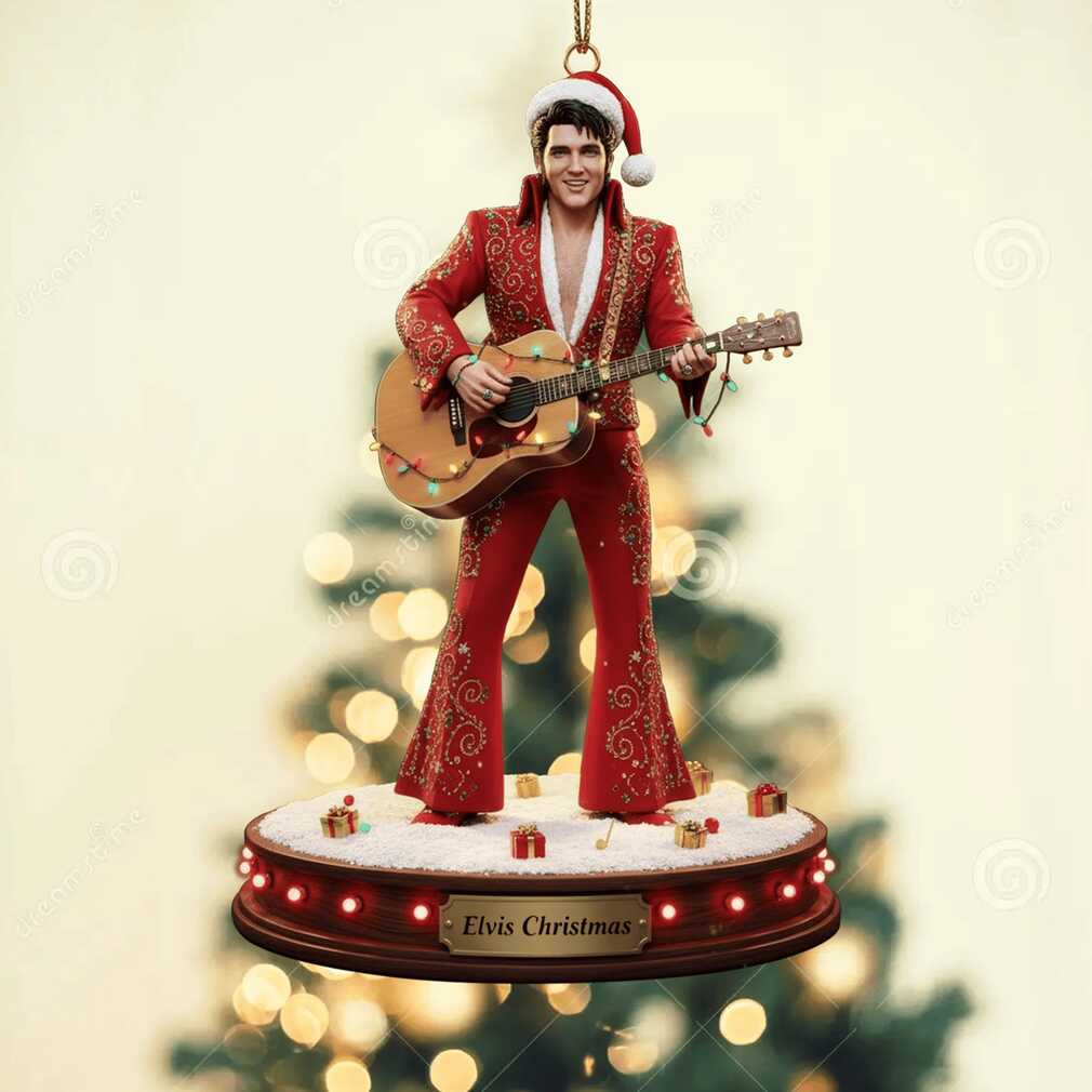 Elvis Presley estive Wooden Christmas Tree Base with Lights and Gift Box Elvis Presley estive Wooden Christmas Tree Base with Lights and Gift Box