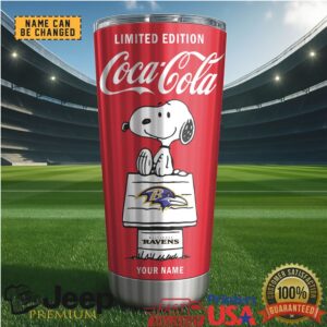 Baltimore Ravens NFL Mix Snoopy & Red Coca Tumbler Customizable Name