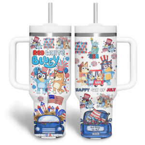 Bluey themed 4th of July tumblers